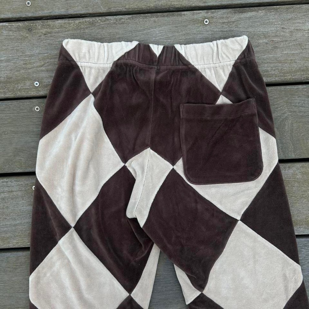 Brown/Tan Checkered Diamond Velour Teddy Fresh Sweatpants - Picture 6 of 7